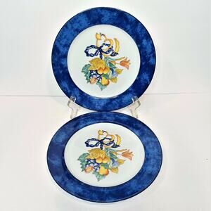 (2)  Bernardaud 8-3/8" Salad Plates Limoges Borghese 1993-2010 Royal Blue France